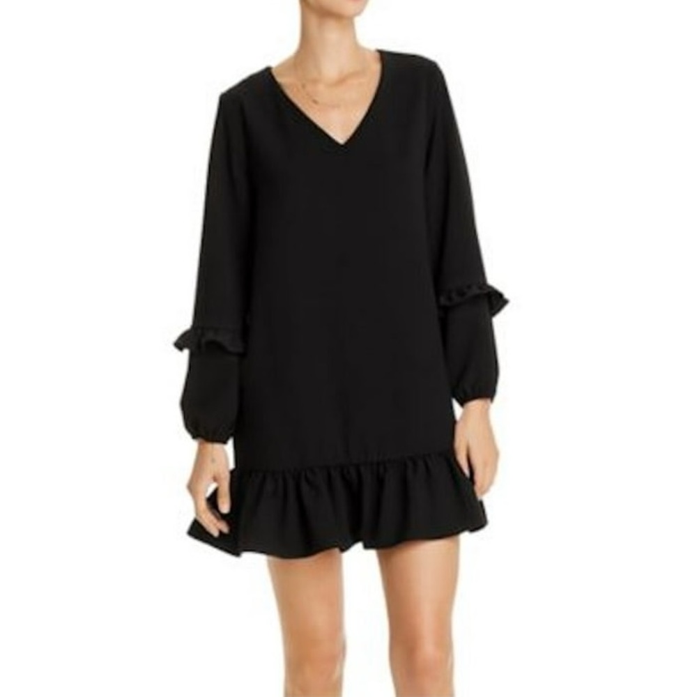 AQUA Black Ruffled Long Sleeve Mini Dress